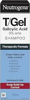 Neutrogena T/Gel 3% Salicylic Acid Shampoo 200mL | Controls dandruff, psoriasis, seborrhoeic dermatitis, eczema, itching & flaking of the scalp|Fragrance free|