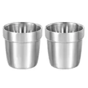 2 Pcs 304 Stainless Steel Cup 6.08oz/180ml Double Wall Water Glasses Step Silver