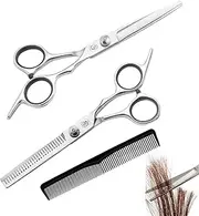 Hair Scissors Professional, 2 Pcs Hair Cutting Scissors, Hairdressing Scissors, Stainless Steel Shears Kit with Fine Adjustment Screw for Home Salon, Barber Hairdressing Shears for Women Men Kids