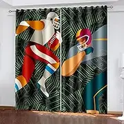 Blackout Curtain Football Character Cartoon 234X183Cm Thermal Insulated Drape with Eyelets Noise Reducing Room Darkening Window Treatment 2 Panels for Bedroom, Living Room Boys and Girls Childre