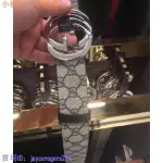 二手 GUCCI 雙G 銀頭 壓花 皮帶 PVC 114984