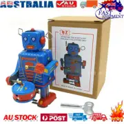 Clockwork Drumming Robot Toy, Tinplate Antique Vintage 80s Wind Up Robot Tin +