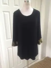 NWT Chicos Travelers Black Vivacious Sequined Cuff Tunic Chico’s 2 Large