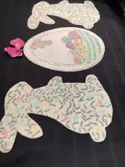 TAHARI beaded Placemats 3 PC Set Easter Bunny Shaped Floral & Easter Egg Basket