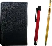 [タキザワ] MEIB-ALR-SV60KBP Grain Cowhide Black Business Card Holder Metal Touch Stick Red and Slim 60 Ballpoint Pen Gold Set