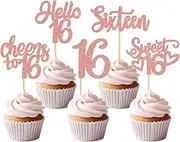 Keaziu 25 Pack Holy Shit You Are 16th Cupcake Toppers Sweet Sixteen 16 Happy 16 Cupcake Picks for 16th Birthday Wedding Anniversary Party Cake Decorations Supplies (25 rose gold)