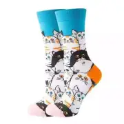 Cartoon Cats Women's Crew Socks Size 9-11 Sock Panda Feline Fun Fashion New