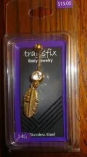 transfix Body Jewelry 14G Stainless Steel Gold Feather Belly BCVFG1775-MEI NEW
