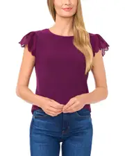 CeCe Double Ruffle Scalloped Embroidery Top