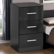 Black Bedside Table with 3 Drawers, Modern Wooden Nightstand for Bedroom and Liv