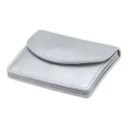 PU Leather Business Card Case, Business Name Card Holder Wallet, Silver Tone