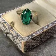 Art Deco Style Lab-Created Diamond Oval Cut Emerald Ring 14K Yellow Gold FN