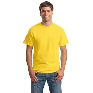 【NG貨，有斑點】Hanes 5180 Beefy-T經典重磅T恤【黃色．男】觸感好、耐磨損、無領標、穿著舒適！大尺碼