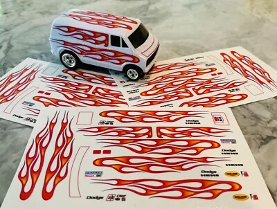 AW Aurora AFX Custom Dodge Slot Car Street Van Decals Flames Red/Orange