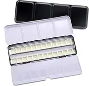 Empty Watercolor Tins Box Palette Paint Case, with 24 Pcs Half Pans (Black)