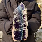 3.96LB Natural Rainbow Fluorite Obelisk Quartz Crystal Wand Tower Point Healing