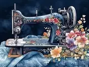 Floral Blue Sewing Machine 11ct Counted Cross Stitch Craft Kits Color Printed Stamped Cross-Stitch Supplies Needlework Printed Embroidery Kits DIY Kits Needlepoint Starter Kits 50x40cm(E116)