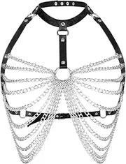 [Hitele] Women's Sexy Punk Chest Harness Belt Halter Bra Body Chain Adjustable for Women and Girls Party Nightclub Body Jewelry Accessories Gift