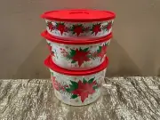 New Tupperware 2023 Christmas Poinsettia Theme Ilumina StacknStore Set 3 Bowls
