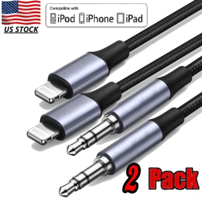 For iPhone 7 8 X XR 11 12 13 Pro Max 8 Pin to 3.5mm AUX Audio Car Adapter CordX2