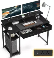 Computer Desk with Built-in Power Hub (2 AC & 2 USB), Ergonomic Home Office Desk