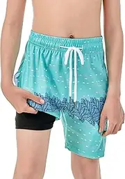 [IRELIA] Boys Swim Trunks with Boxer Brief Liner Compression Swimming Shorts Quick Dry Swimwear