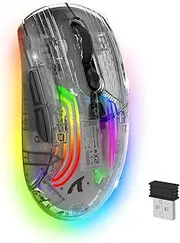 ATTACK SHARK Wireless Gaming Mouse PC Transparent Shell Computer Mice with Dual Mode BT5.0/2.4G,PixArt Chip 3D RGB Lighting,Ergonomic 7 Buttons,Rechargeable Mute Mouse for PC Laptop Tablet PS4 PS5 Xbox one