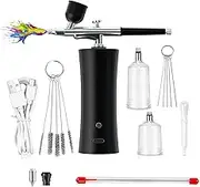 Cordless Airbrush Kit with Compressor, Mini Portable Makeup Airbrush Set, USB Rechargeable Air Brush kit for Nail Art, Makeup, Cake Decoration, Painting, Deep Moisturizing Face Spa#Black