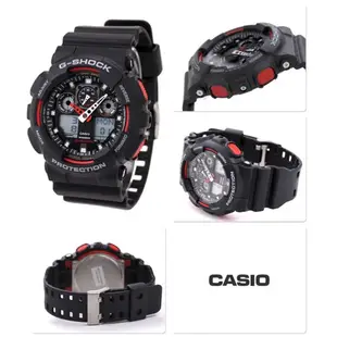 CASIO 卡西歐 G-SHOCK 重型機械感錶款 黑X紅 GA-100-1A4N_51.2mm