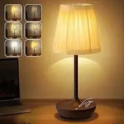 XGG Bedside Lamp LED Rechargeable Touch Control Desk Lamp - 3 Color Temperatures & 3 Brightness Levels, Portable Cordless Night Light with Linen Fabric Shade for Bedroom/Office (Brown)