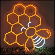 Hanging Art Neon Signs Bee LED Neon Sign USB Powered Dimmer Switch Wall Decor Night Light for Walls Tables Bar Office Party