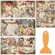 OLYCRAFT 3Pcs/Set Afternoon Tea Rub on Transfers for Furniture and Crafts 30x15cm Envelope Furniture Decals Decor Flower Transfer Stickers with 1pc Scraper for Scrapbook Window DIY Home Decor