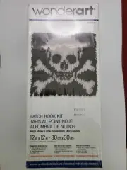 WonderArt Latch Hook Kit Skull and Crossbones 12” x 12” Size Black And White