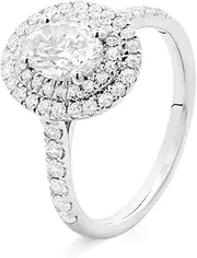 [Ordaamis] 925 Sterling Silver with White Gold Plating, Double Halo Oval Cut CZ Diamond Statement Ring, Pave Setting, Jewellery for Women
