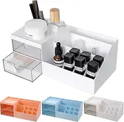 Wokape 1Pcs White Makeup Organizer, Cosmetic Storage Box with 2 Drawers and 11 Compartments, Bathroom Counter Organizer, Vanity Holder for Brushes, Lipstick, Skincare, Perfumes and Jewelry