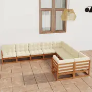 9 Piece Garden Lounge Set & Cushions Honey Brown Solid Pinewood vidaXL