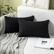 Pack of 2 Lumbar Pillow Covers Super Soft Corduroy 20" x 12" (Pack of 2) Black