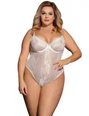 White Lace Sexy Plus Size Lingerie Bodysuit Teddy One Piece Bridal Bride Wedding