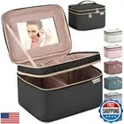 HXLGMD Large Makeup Bag with Mirror Double Layer Travel Make Up Organizer Cas