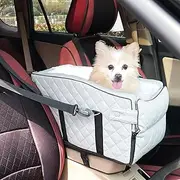PU Center Console Dog Car Seat for Small Dogs Up to 12lbs, Portable Dogs Armrest Booster Seat with Adjustable Straps & Storage Pocket (Grey PU)