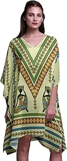 [Phagun] Green Tribal African Ladies Kaftan Holiday Loungewear Midi Dress Beach Coverup