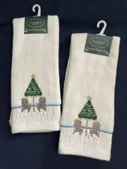NWT Set of 2 Beach Coastal Embroidered Christmas Fingertip Towels Tropical New