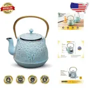 Elegant Turquoise Blue Cast Iron Teapot - Infuser Included, 32 oz Capacity