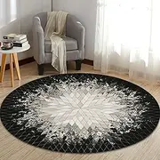 Round Chair Mat, Laundry Room Rug, Round Rugs, Non-Slip Area, Black and White Pattern Style, Easy to, Premium Material, Exquisite Workmanship, 40cm - 140cm Diameter, (Diameter 40cm)