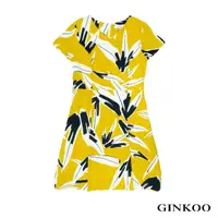 在飛比找momo購物網優惠-【GINKOO 俊克】V領熱帶印花短袖洋裝