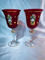 Red bohemia crystal Wine glasses 18 cm 220 ml decorated gold 2pcs