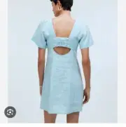 nwt madewell square neck linen mini dress in blue heron NP110 2 8