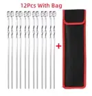 12/10/6pc Stainless Steel Barbecue Skewer With Cloth Bag Set Flat BBQ Needle