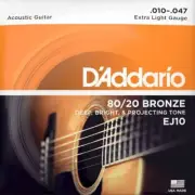 D'Addario EJ10 Acoustic Guitar Strings 80/20 Bronze 10-47 Custom Light