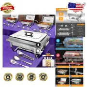 Complete 4 Pack Buffet Chafer Set - 9 QT Stainless Steel with Serving Tools
